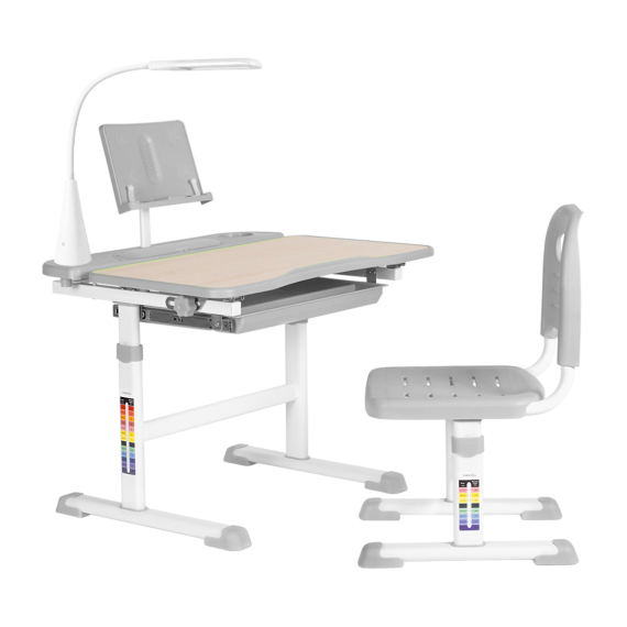 Комплект Anatomica Avgusta парта + стул + выдвижной ящик + светильник + подставка клен/серый